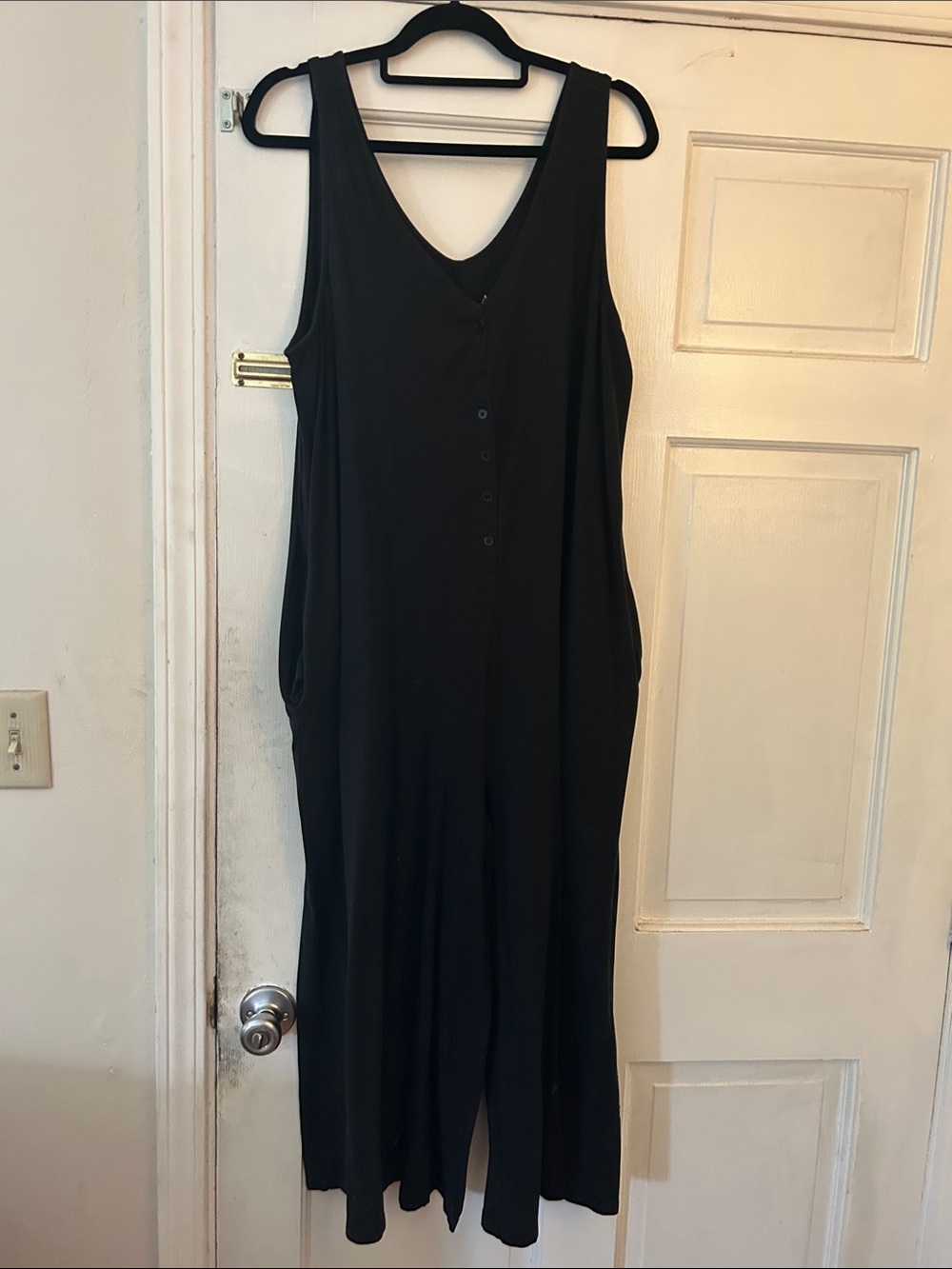 AnyBody Black Sleeveless V-Neck Maxi Jumpsuit with Button Placket